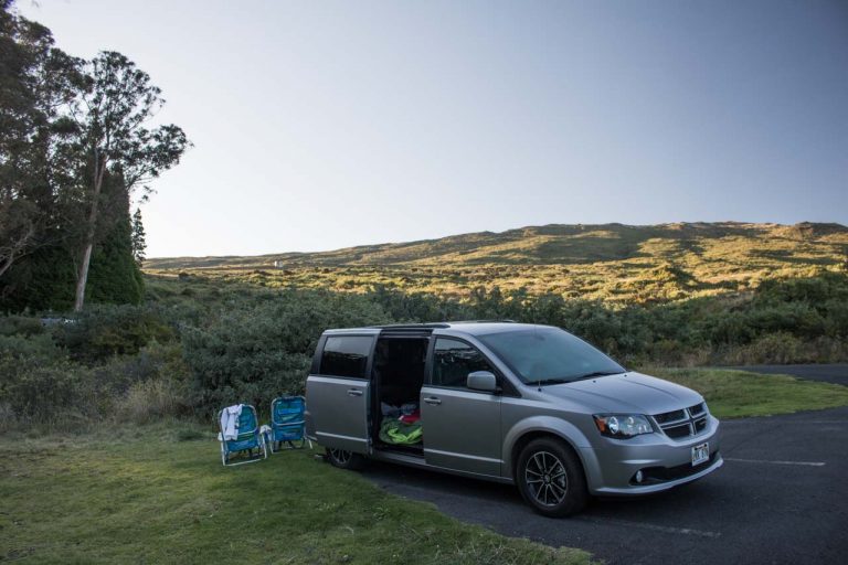 Van camping at Hosmer Grove Campground, Haleakala National Park, Maui