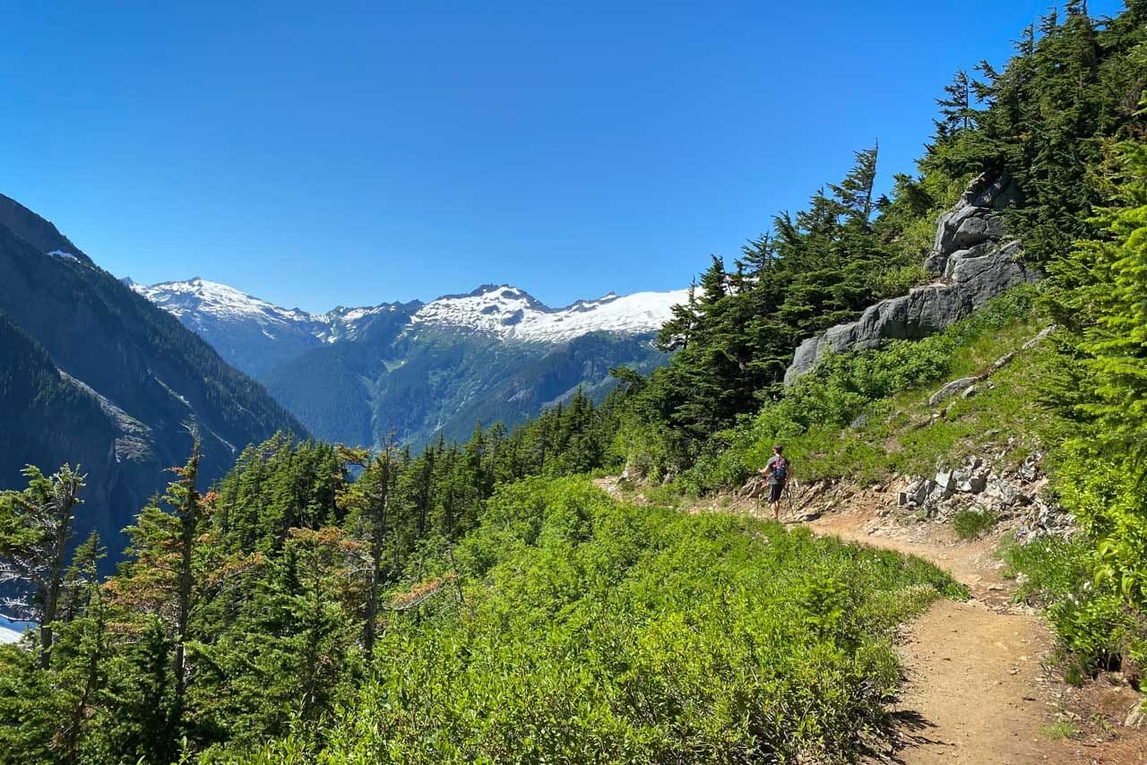 Cascade Pass hiker in North Cascades National Park, Washington State