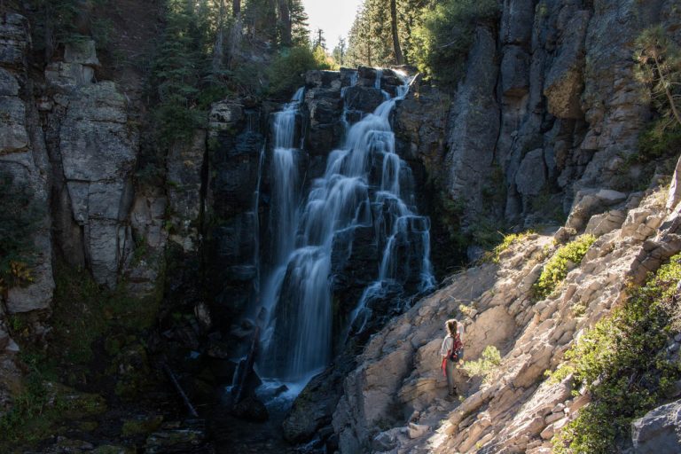 Kings Creek Falls hiker, Lassen Volcanic National Park, California