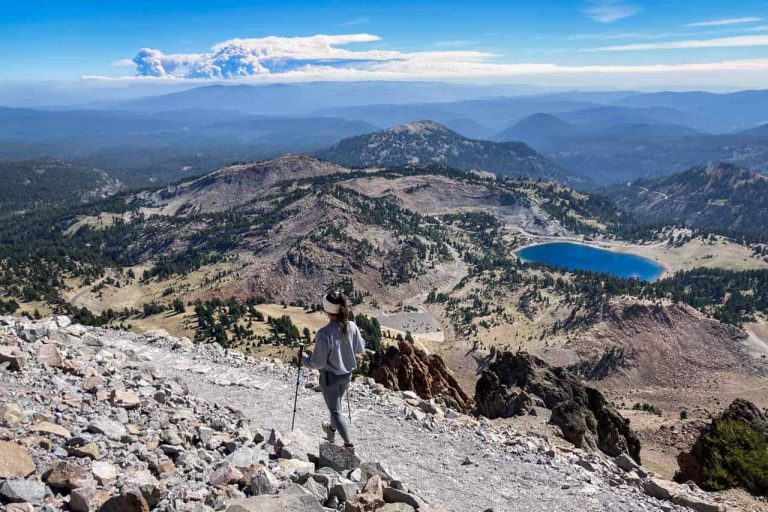 Lassen Peak Trail hiker, Lassen Volcanic National Park, California