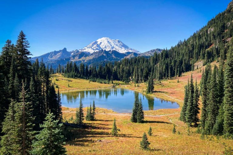 Tipsoo Lake and Mount Rainier in the fall, Washington State