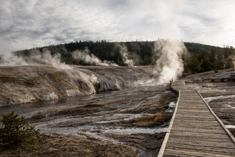 Geyser Hill at sunrise, Upper Geyser Basin near Old Faithful, Yellowstone National Park