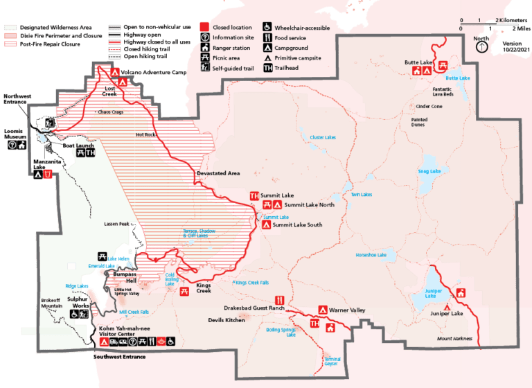 Lassen Volcanic Highway Closure Map 2021