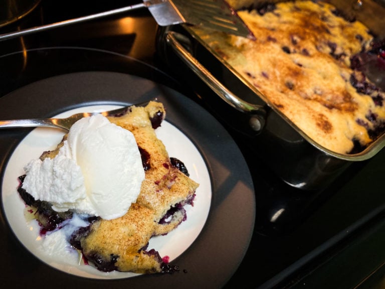 Denali National Park inspired blueberry cobbler with vanilla ice cream