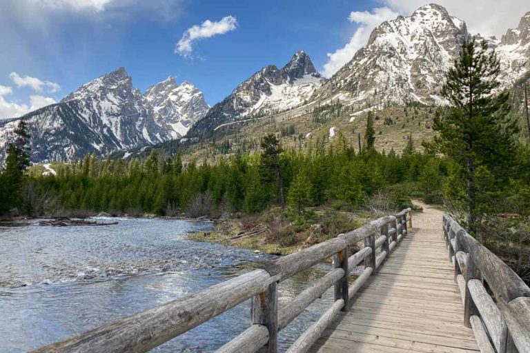 Jenny Lake Trail bridge across river, Grand Teton National Park