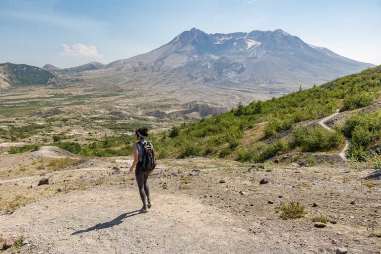 Hiker on Boundary Trail to Harry's Ridge, Mount St. Helens National Volcanic Monument, Washington