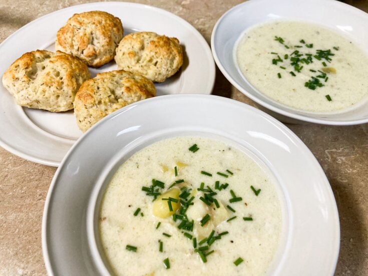 New England cod chowder with thyme drop biscuits recipe