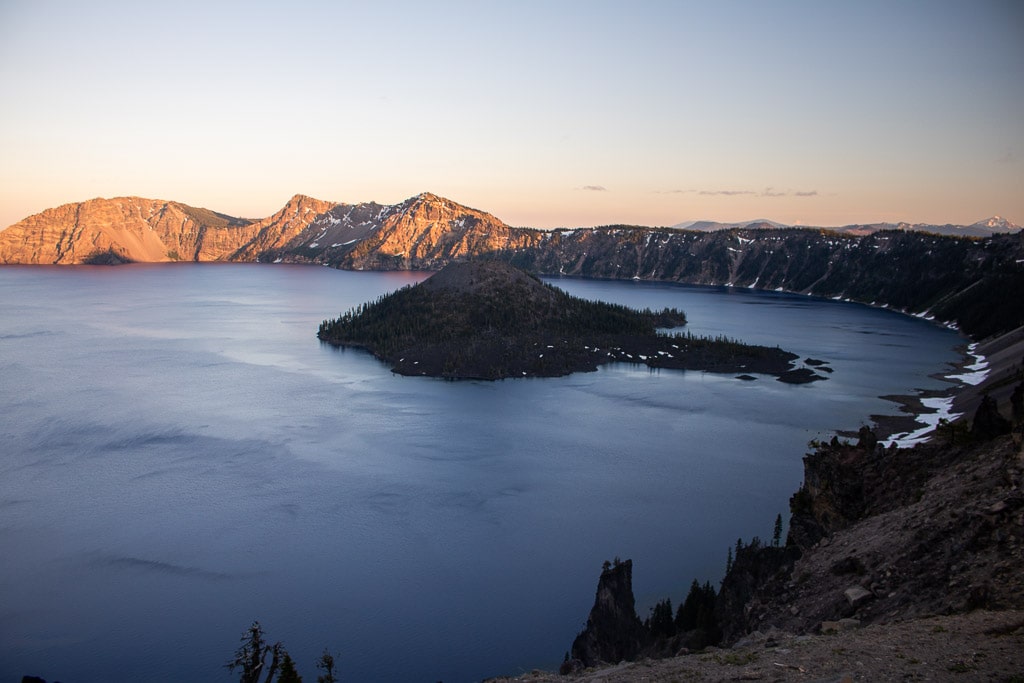 View of Wizard Island and Crater Lake from Merriam Point on the Rim Drive, Oregon