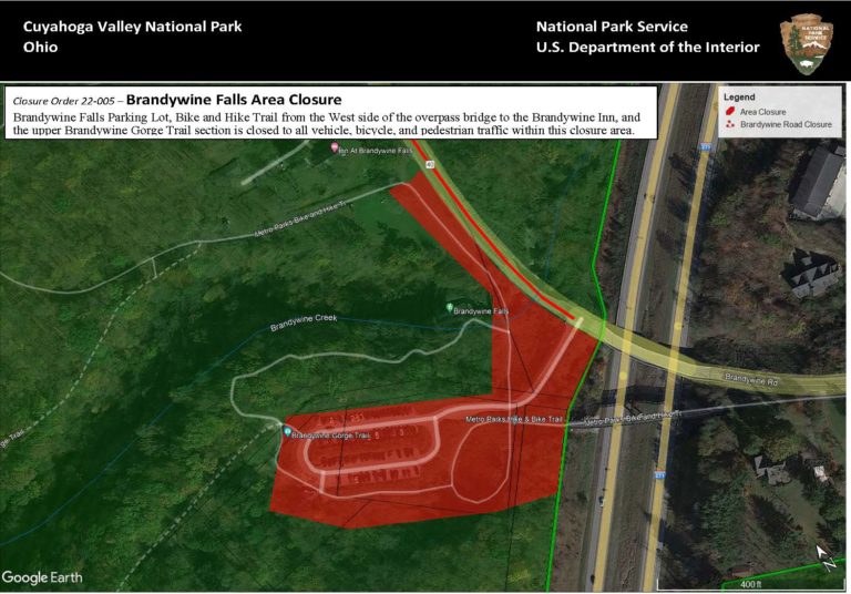 Cuyahoga Valley Closure Map of Brandywine Falls Area