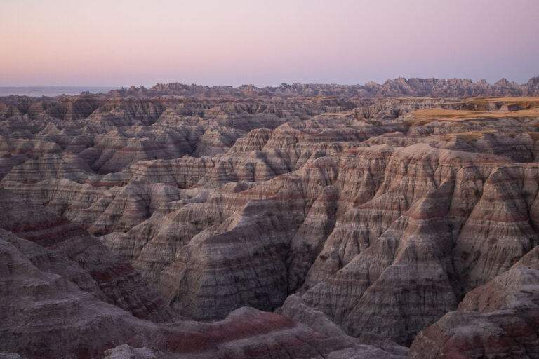 Big Badlands Overlook at dawn, Badlands National Park in South Dakota