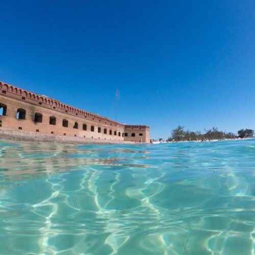 View of Fort Jefferson while snorkeling in Dry Tortugas National Park, Florida