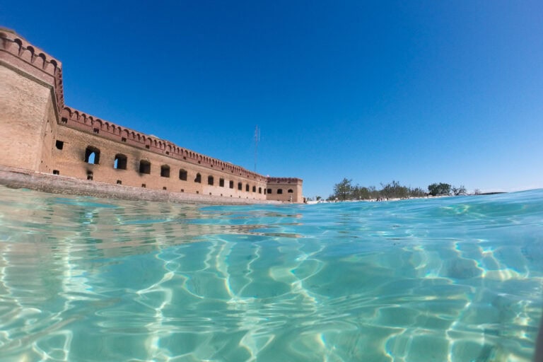 View of Fort Jefferson while snorkeling in Dry Tortugas National Park, Florida