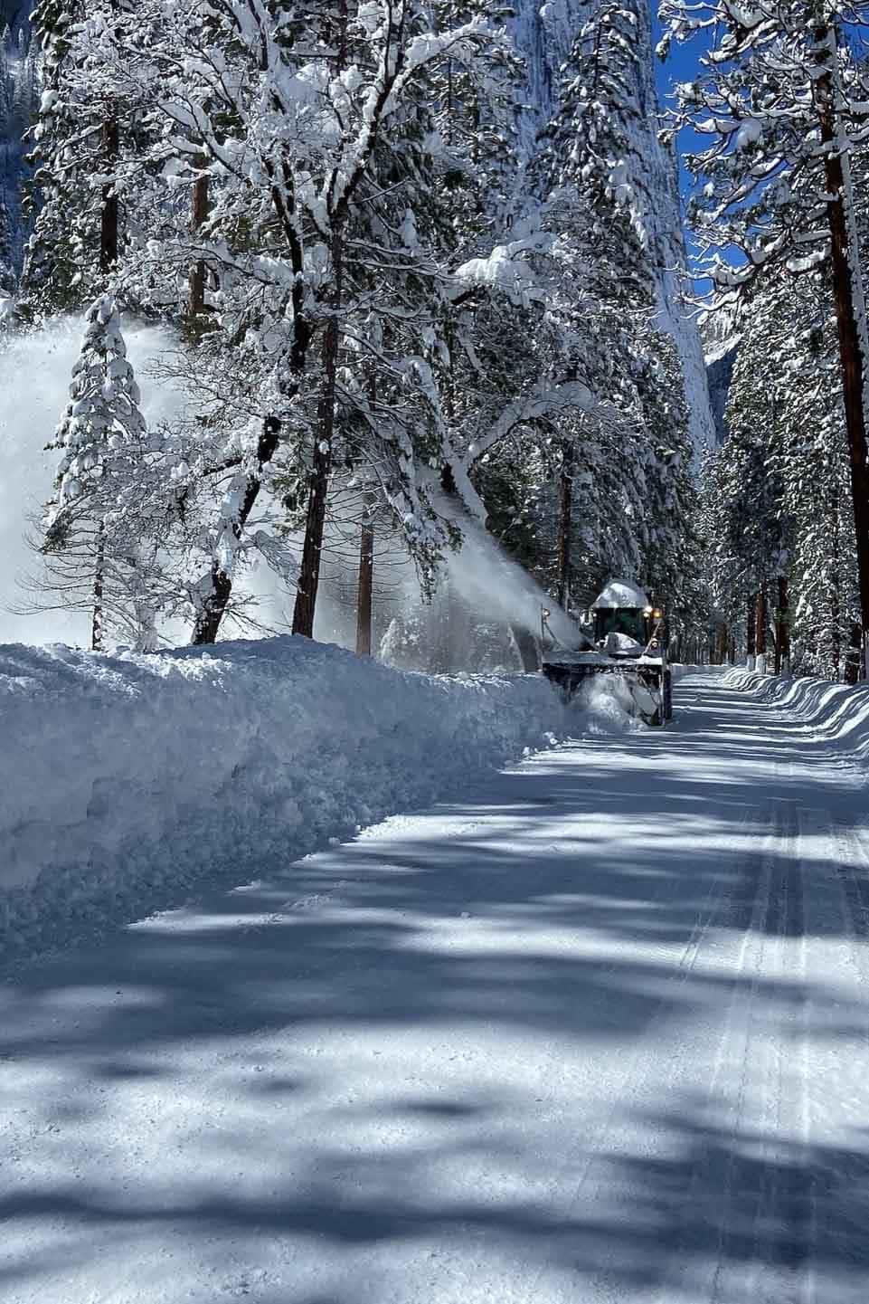 Plowing a road in Yosemite National Park after heavy snowfall - Image credit NPS