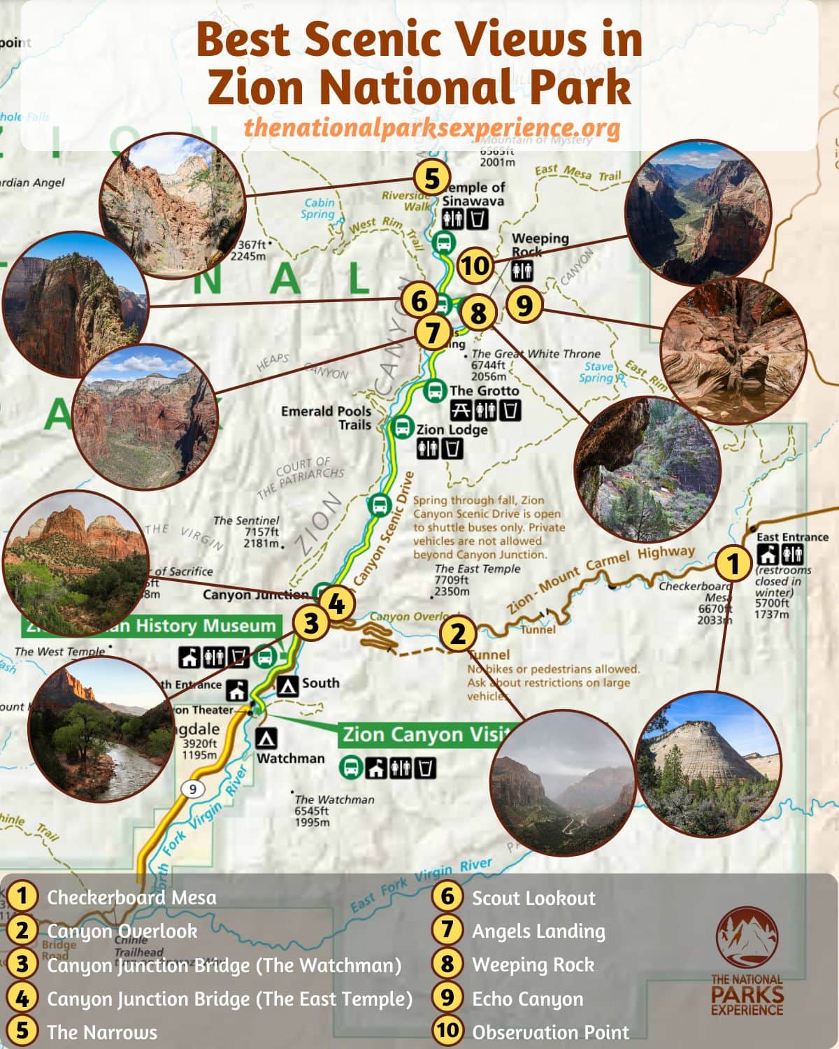 Best Scenic Views in Zion National Park Map