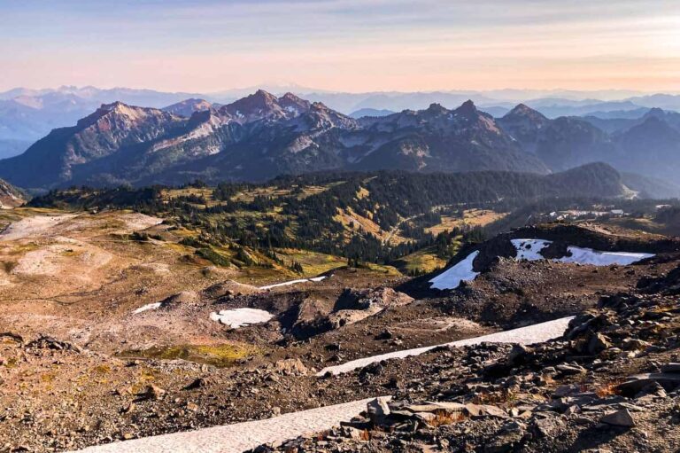 Tatoosh Range seen from Skyline Trail around sunset, Mount Rainier National Park, Washington