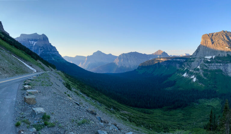 Going To The Sun Road Panorama Sunrise Glacier National Park 768x445 