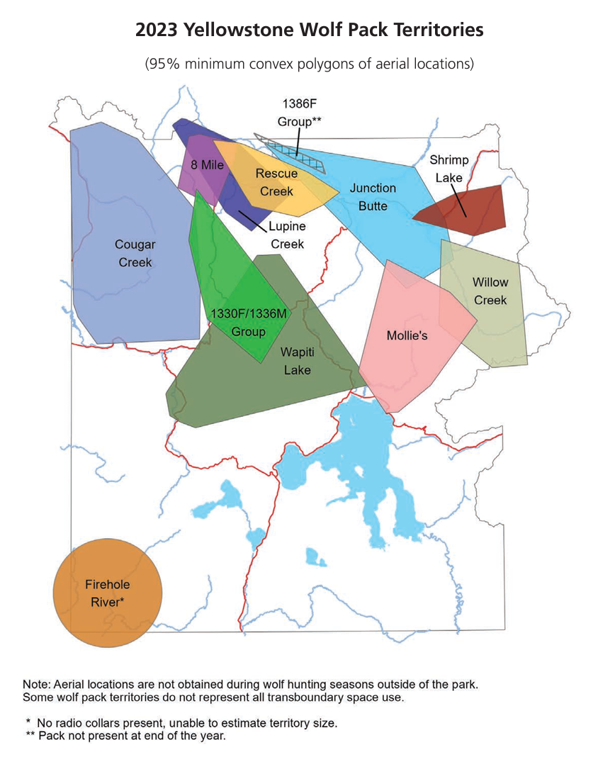 Yellowstone Wolf Pack Territories map 2023 - Image credit: NPS