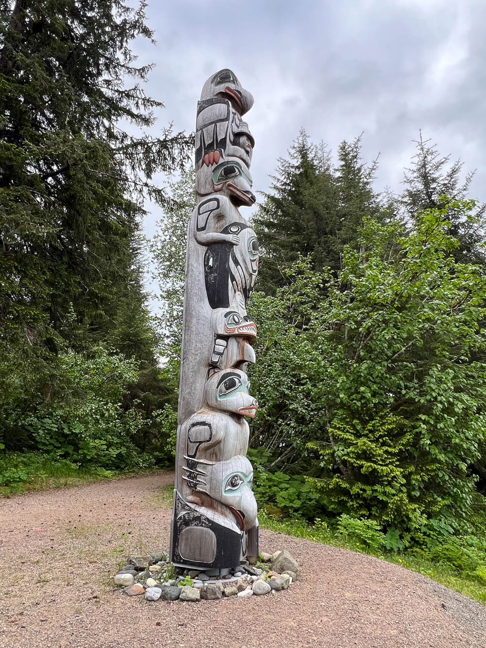 Eagle Totem Pole at the Huna Tribal House in Bartlett Cove, Glacier Bay National Park, Alaska