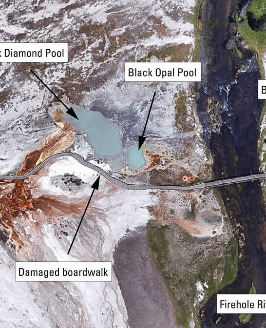 Biscuit Basin hydrothermal explosion location map - Image credit: USGS