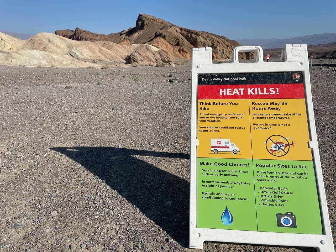 Heat warning sign in Death Valley National Park - Image credit: NPS