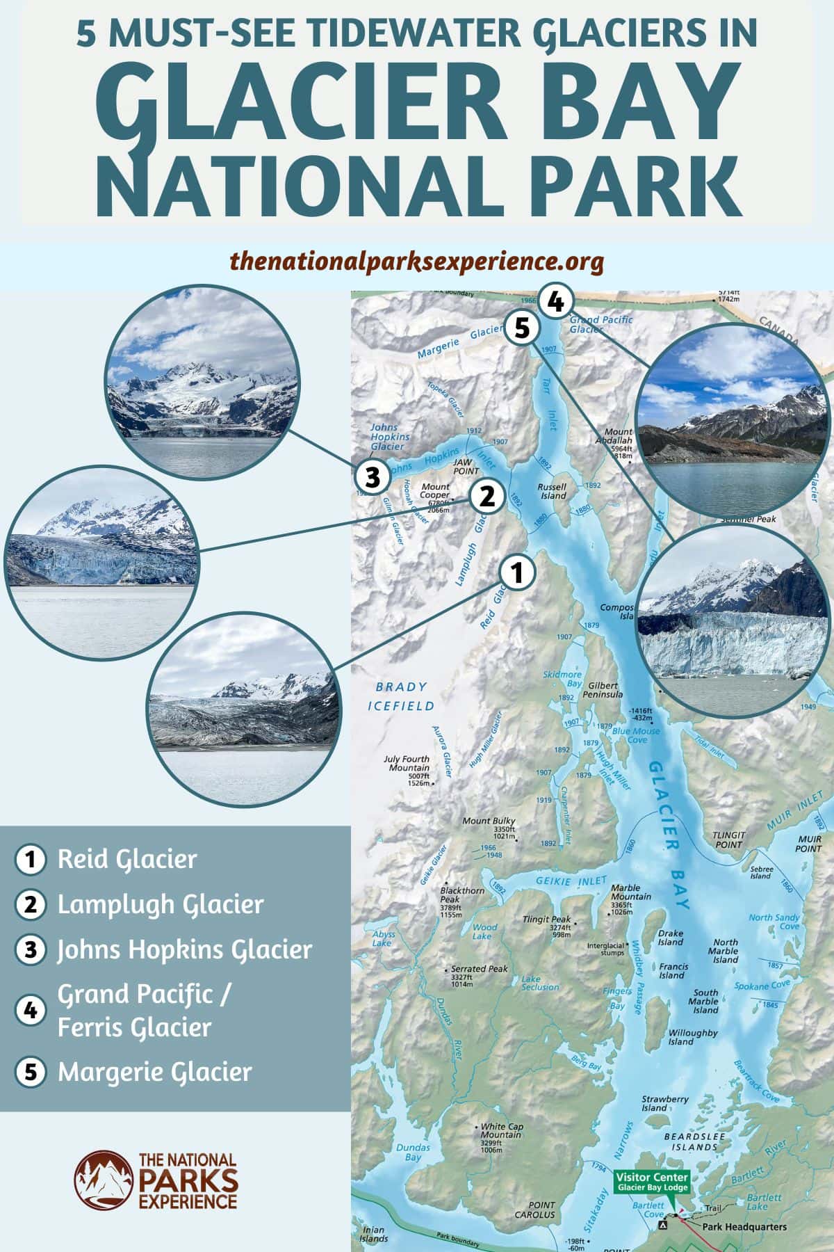 Map of Tidewater Glaciers in Glacier Bay National Park, Alaska