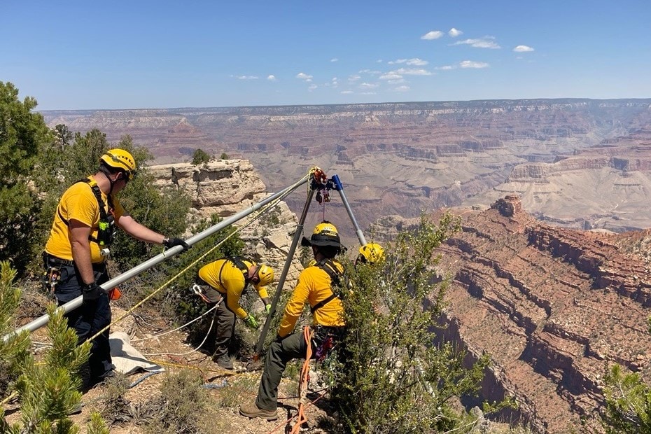 Rescuers recover the body of a man who died after falling in Grand Canyon National Park - Image credit: NPS / K. Ross