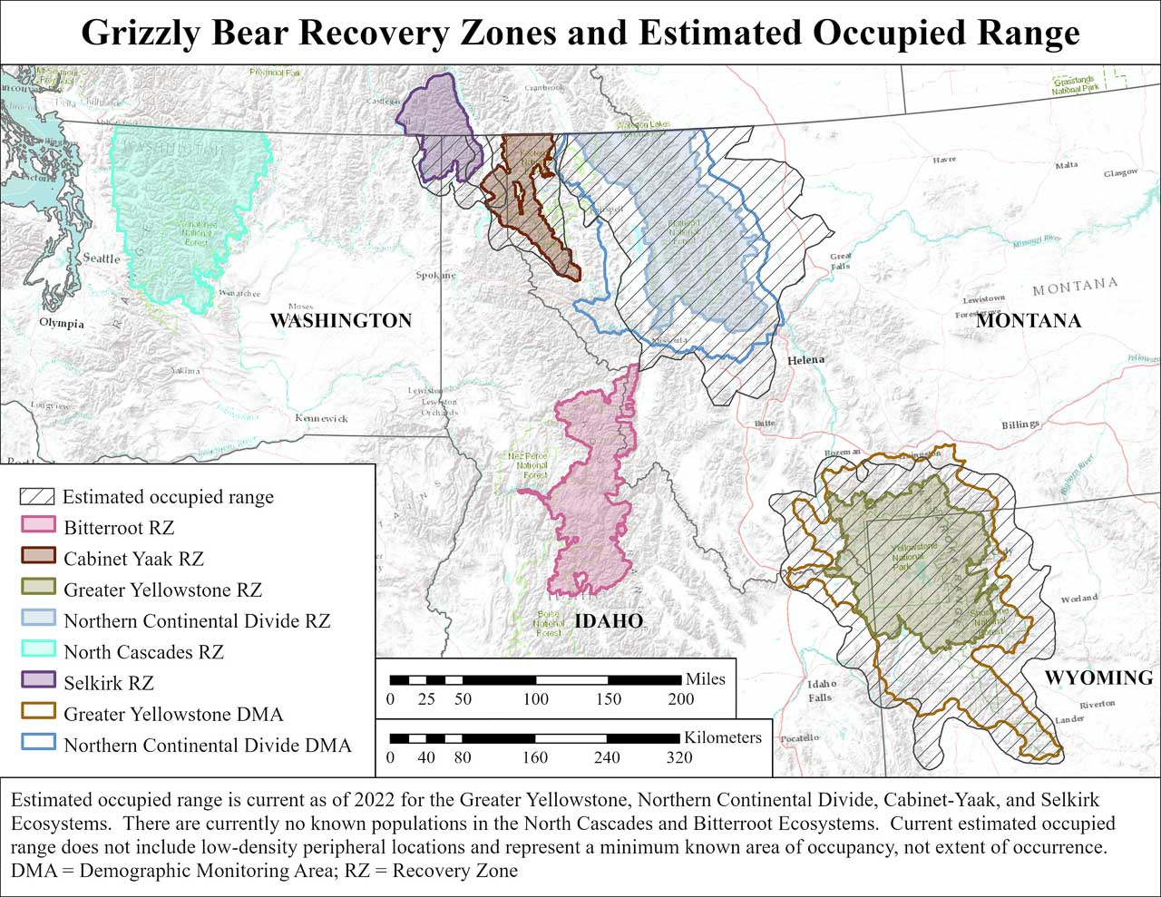 Estimated Distribution Range of Grizzly Bears - Image credit USFWS